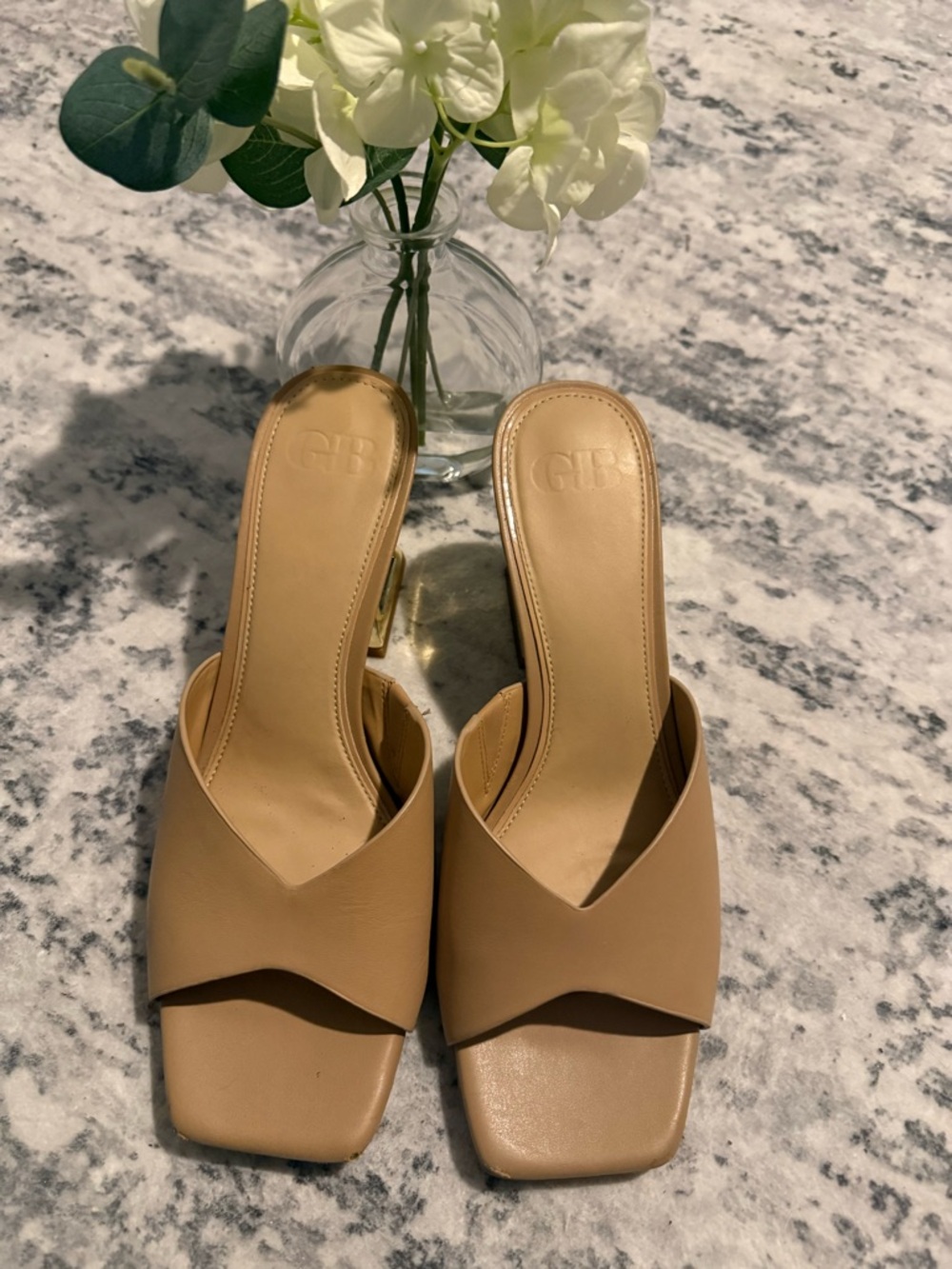 GB Vibe-Check Leather Sculpted Heel Slide Sandals